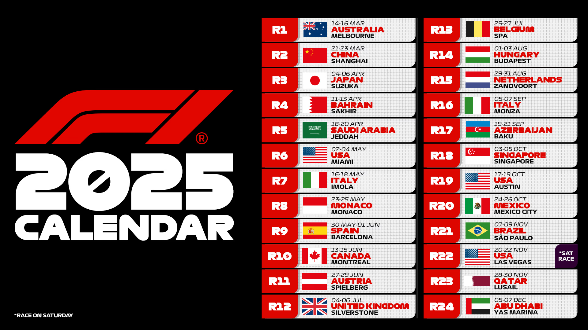 2025 F1 Race Calendar
