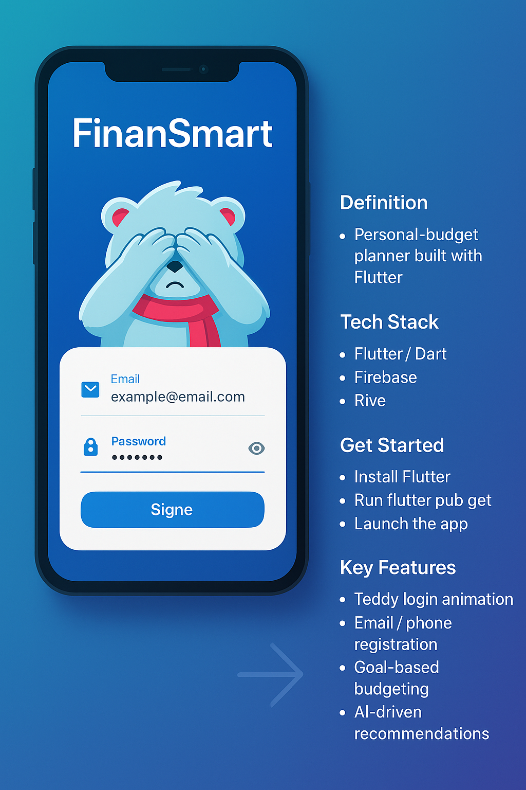 FinanSmart teddy-bear login screen